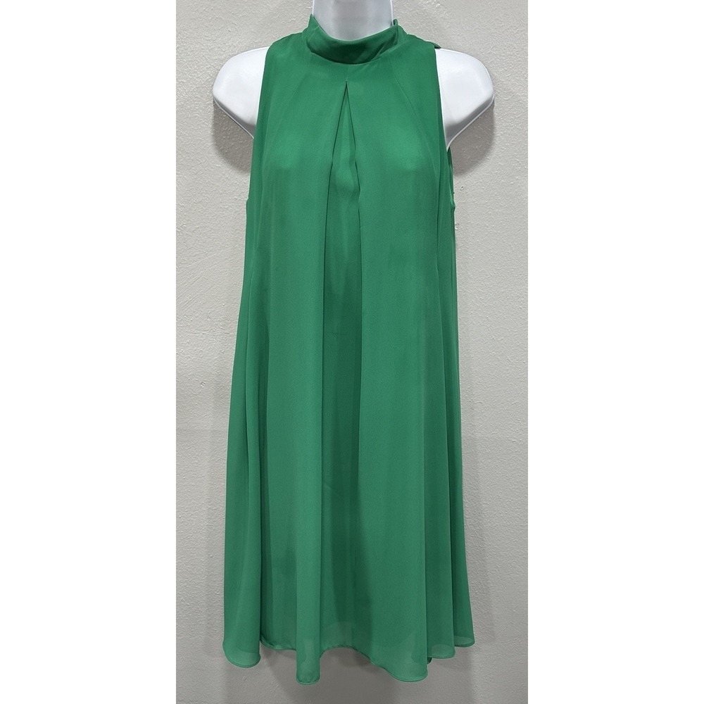 Robbie Bee Dress Women's Size 6 Green Sleeveless Lined Pull On Back Tie Pleated